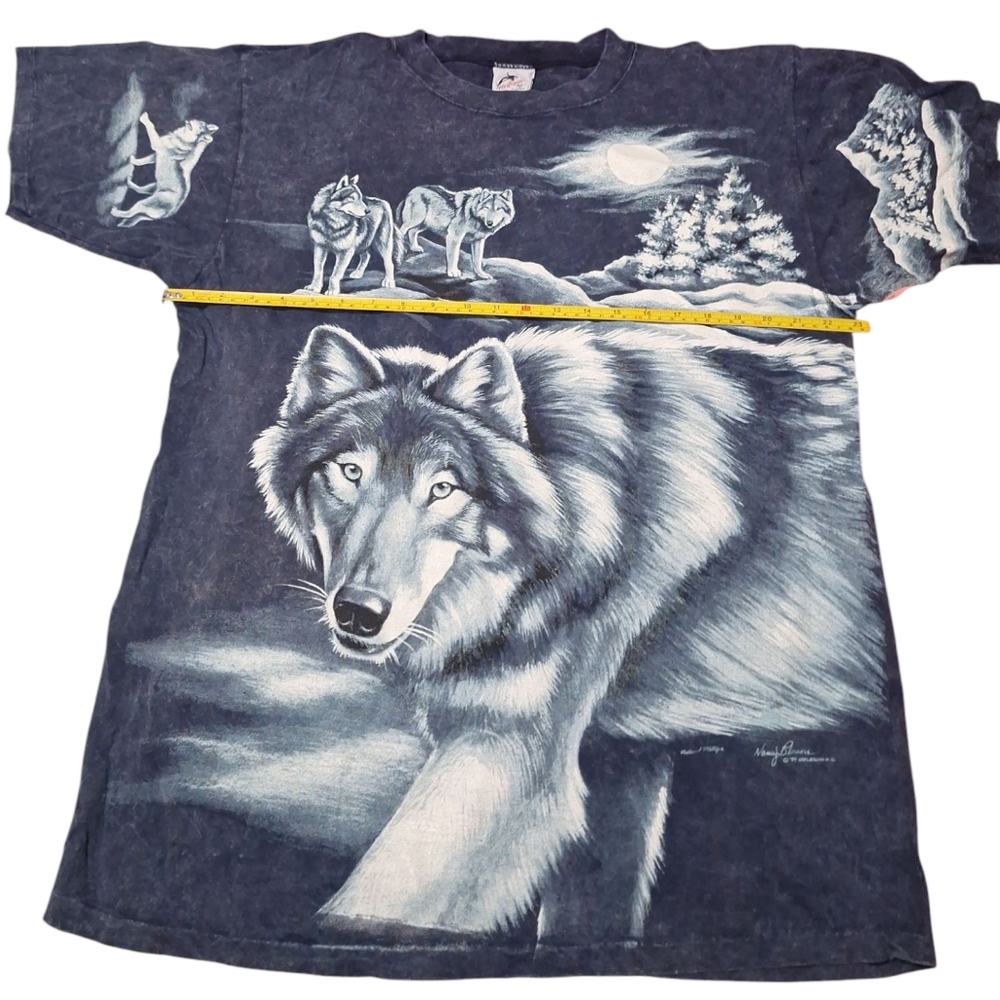 Vintage 90's AOP Grey Wolf Blue Men's Shirt Sz XL Single Stitch Made In USA - Picture 2 of 16